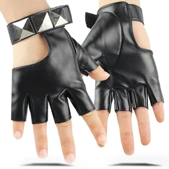 Кожаные перчатки для танцев на полпальца, украшенные заклепками, мужская и женская искусственная кожа, всесезонное вождение, открытый открытый палец m