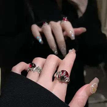 Кольцо с красным цирконом неправильной формы, Модное эстетичное кольцо с жидкими капельками для девочек, открывающее кольцо для женщин для винтажных рождественских украшений и аксессуаров