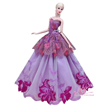 Кукольная одежда NK 1 шт., фиолетовые кружевные наряды, вечернее платье, свадебное платье с цветочным рисунком для куклы Барби для 1/6 BJD, Аксессуары для кукол, игрушки