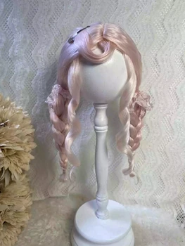 Кукольные парики для Blythe Qbaby из мохера с розовыми волнистыми рулонами 9-10 дюймов
