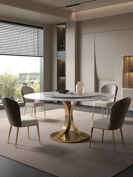 Легкий Роскошный обеденный стол на каменной плите, Круглый стол, семейное дизайнерское Простое Современное сочетание рисового столика и стула