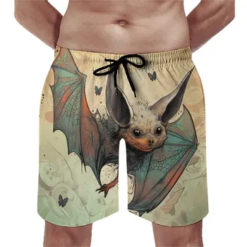 Летние Пляжные шорты Bat Sports Surf с рисунком гуашью, Пляжные короткие штаны, Ретро Быстросохнущие плавки Большого размера