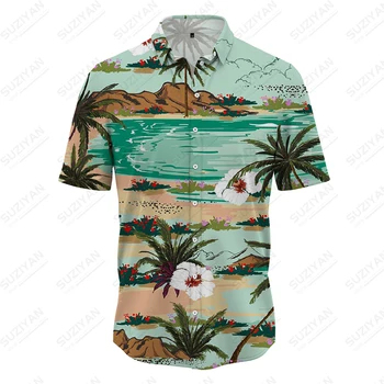Летняя мужская футболка с короткими рукавами, освежающая футболка с 3D принтом кокосовой пальмы, модная свободная повседневная рубашка для отпуска, мужские топы