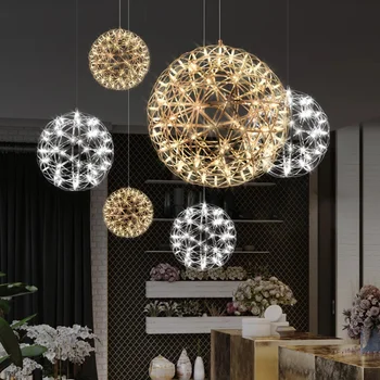 Люстры постмодернистского художественного творчества Nordic Lights Spark Ball Декоративная Ресторанная гостиная, лампа из нержавеющей стали со звездами