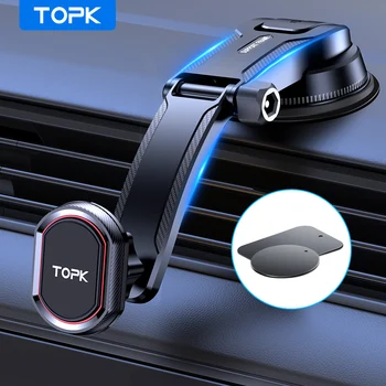 Магнитный Автомобильный держатель телефона TOPK Подставка для мобильного телефона с магнитным креплением на 360 градусов Поддержка GPS Приборной панели для iPhone Xiaomi Samsung Huawei