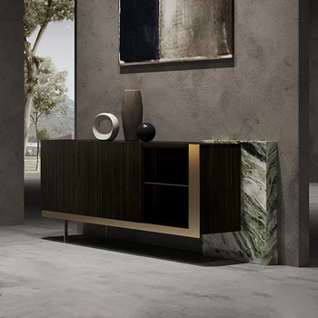 Мебель для столовой Деревянный буфет из нержавеющей стали, шкафы, современный роскошный мраморный буфет