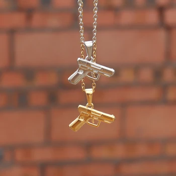 Мода Мужчины Мальчик Ручной пистолет Пистолет Кулон Ожерелье из нержавеющей стали 316L Хип-хоп Ювелирные изделия Ожерелья Женщины Бесплатная Доставка Аксессуары