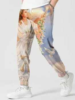 Модные брюки HX Christianity Angel с 3D принтом, повседневные спортивные штаны с карманами, спортивные штаны Harajuku, прямая поставка мужской одежды
