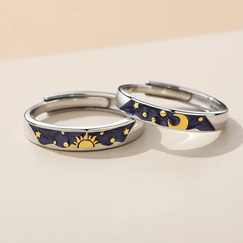 Модные Простые кольца для пары Солнца и Луны, открытые Регулируемые кольца для влюбленных, ювелирные изделия для женщин, подарки на Годовщину свадьбы для мужчин