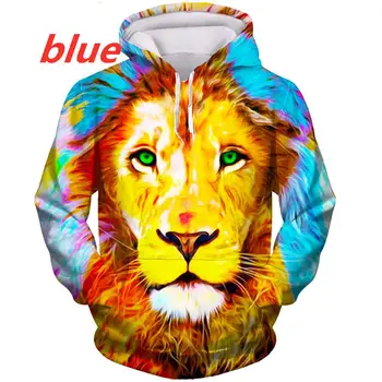 Модные толстовки с 3D-принтом, крутая толстовка с изображением животного Льва, Осенние повседневные топы с капюшоном и пуловерами
