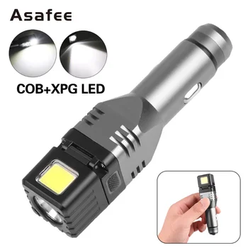 Мощный фонарик XPG + COB Light с предохранительным молотком, складной Встроенный аккумулятор