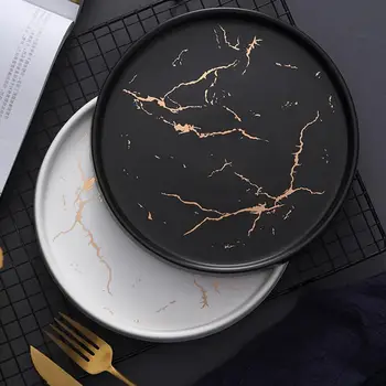 Мраморная тарелка в скандинавском стиле, инновационная домашняя керамическая тарелка для стейка в западном стиле, черная посуда, тарелка для завтрака