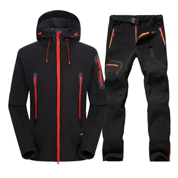 Мужская зимняя куртка Soft Shell + брюки Водонепроницаемая теплая куртка для горного кемпинга, пешего туризма, уличная флисовая дышащая ветровка