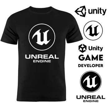 Мужская футболка Хлопок Унисекс программист Разработчик игр Unreal Engine Unity Engine Coder Художественное оформление Черная футболка