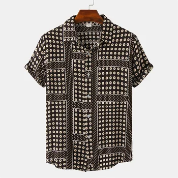 Мужские рубашки Гавайская рубашка в полоску с 3D печатью, рубашка с лацканами, Повседневная одежда большого размера с коротким рукавом, Уличная одежда, Летняя футболка
