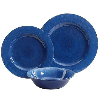 Набор посуды Mauna из 12 предметов - Кобальтово-синий - Наклейка с потрескиванием - меламин