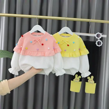 Новая Корейская версия Детской одежды, Топы с длинными рукавами Для девочек, Детские Милые Леггинсы В Иностранном стиле, Осенний костюм из двух предметов