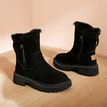 Новые зимние ботинки, женские теплые модные дизайнерские ботинки на платформе 2023 года, нескользящие удобные короткие плюшевые ботинки на плоской подошве.