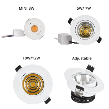 Новый Дизайн Dimmable COB Spot LED Downlight Серебристо-Белый Черный Профиль Mini Size-3W 5W 7W 12W Встраиваемый Точечный Светильник для Внутреннего Дома