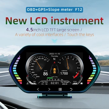 Новый Сенсорный Экран F12 HUD OBD2 Head Up Display Автомобильный GPS Спидометр Измеритель Наклона Лобового Стекла Напряжение Температура Воды Датчик Оборотов в минуту с сигнализацией