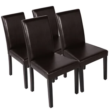 Обеденные стулья с Высокой спинкой из искусственной кожи SMILE MART, обитые искусственной кожей, для домашних ресторанов, Коричневый