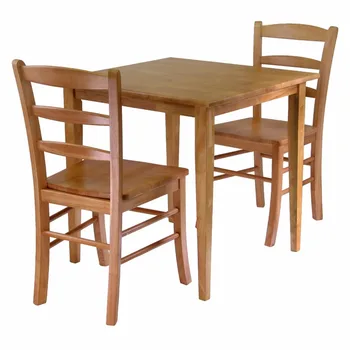 Обеденный набор Winsome Wood Groveland из 3 предметов, квадратный стол и 2 стула со спинкой-лесенкой, мебель из светлого дуба