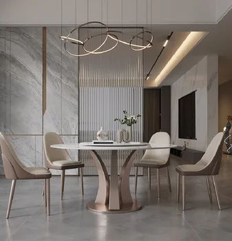 Обеденный стол с поворотным столом, современный, простой, элитный итальянский легкий роскошный дизайнерский обеденный стол и стул с круговым вращением