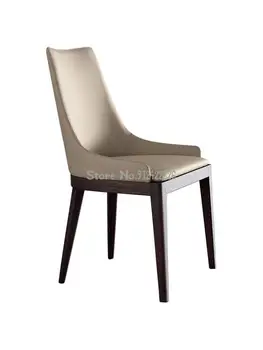 Обеденный стул из массива дерева в скандинавском стиле, ресторан отеля, легкий роскошный стул, простая кожаная спинка стула, дизайнерская модель сиденья в номере