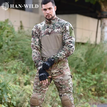 Открытый костюм HAN WILD Страйкбольная военная форма Рубашка для пейнтбола Охотничий костюм Боевая рубашка Тактические камуфляжные рубашки Брюки карго Армейские