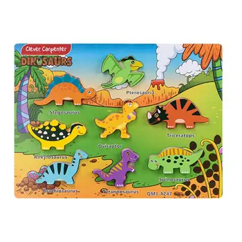 Пазлы с динозаврами для детей 3-5 лет, деревянные пазлы с животными, развивающие игрушки Монтессори для дошкольников, подарки разных цветов и форм