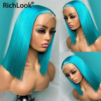 Парик на шнурке 13x4 Синего цвета, короткий парик-боб, парики из человеческих волос на шнурке, предварительно выщипанные волосы Remy, без волос, предварительно выщипанные для чернокожих женщин