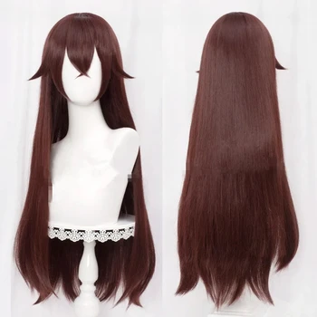 Парики для косплея Genshin Impact Amber Игровой косплей Длинный коричневый прямой парик с челкой из термостойких синтетических волос