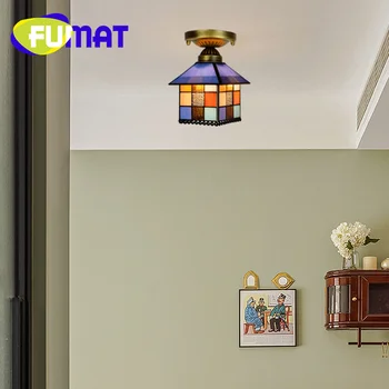 Потолочный светильник из 8-дюймового витражного стекла FUMAT Tiffany, деко, проходы в спальнях, балконы в прихожей, маленькие домики со светодиодной люстрой