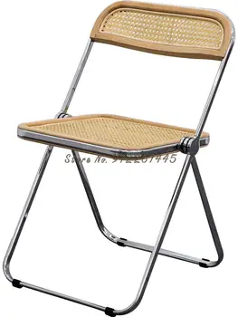 Простой складной стул в скандинавском стиле, легкая Роскошная Ретро-деревянная спинка из ротанга, Домашний Средневековый Металлический обеденный стул из железа