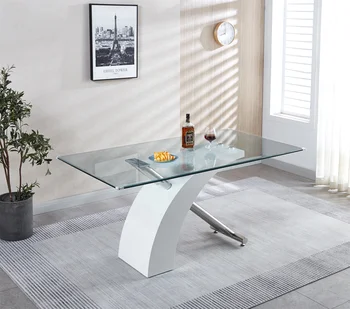 [Распродажа] Обеденный стол со стеклянной столешницей, прямоугольный стол для дома современного дизайна, черный или белый [US-W]