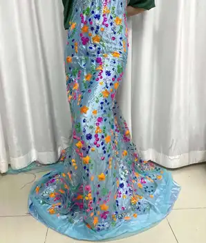 Роскошная африканская тюлевая кружевная ткань 5 ярдов 2023 Высококачественная Нигерийская парча, Жаккардовое платье с 3D разноцветными блестками, сшитое кружевом