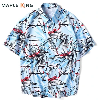 Рубашка с принтом Харадзюку, Гавайская Мужская Одежда 2023, Camisetas Masculino, Хип-Хоп, Отпускные Рубашки Оверсайз На Пуговицах, Мужские Блузки, Топы