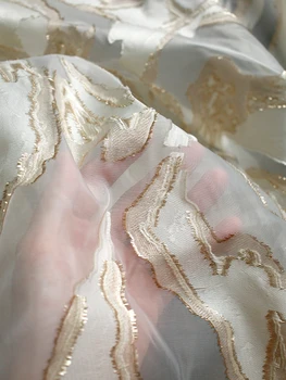 Светло-золотистая ткань с объемной жаккардовой текстурой, высококачественная прозрачная юбка-блузка из органзы, Дизайнерские ткани для одежды Han
