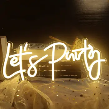 Светодиодная неоновая вывеска Let's Party с регулируемой яркостью для стены Deocr с питанием от USB, светодиодная подсветка Lets Party для дня рождения, свадьбы, ночных светильников для вечеринок