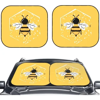 Симпатичная мультяшная пчелка на желтом солнцезащитном козырьке на лобовом стекле автомобиля, автоматические складные солнцезащитные козырьки из 2 шт. для большинства солнцезащитных козырьков на лобовом стекле