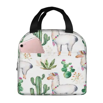 Симпатичная сумка для ланча из альпаки, ламы и кактуса, изолированные многофункциональные сумки для ланча, Многоразовая термосумка-холодильник