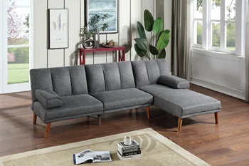 Сине-серый Комплект секционных диванов из Полифайбера, 2шт, Мебель для гостиной, Ножки из массива дерева, Плюшевый диван, Регулируемый диван-шезлонг