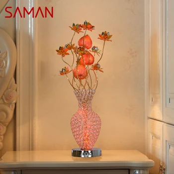 Современная настольная лампа SAMAN с красными цветами, Модная художественная гостиная, спальня, свадьба, настольная лампа из алюминиевой проволоки