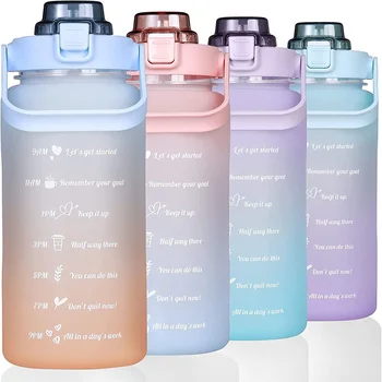 Спортивная бутылка для воды для бега Бутылка для питья 2Л Мотивационная с наклейками с отметкой времени Портативные пластиковые стаканчики многоразового использования