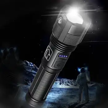 Супер Яркий Зум USB Фонарик С Высоким Люменом Водонепроницаемый Лазерный Военный Фонарик 5-Режимный Прожекторный Фонарь Для Наружного Кемпинга