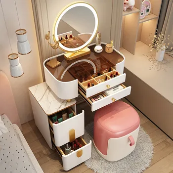 Туалетный столик для хранения вещей, белый Роскошный уголок для девочек, Стол для хранения косметики в скандинавском стиле, Розовая Туалетная комната, Роскошная мебель