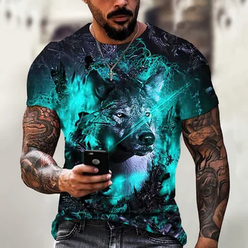 Футболка с 3D-принтом, тигр, освещающее животное, Свирепый зверь, летняя мужская футболка с короткими рукавами, мужская дизайнерская одежда