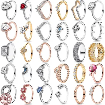 Хит продаж, женские ювелирные изделия из стерлингового серебра 925 пробы, ослепительная корона, кольцо в форме сердца, легкая роскошь, изысканный шарм, ювелирный подарок