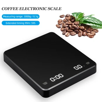 Цифровые весы для кофе весом 3 кг/ 0,1 г с таймером, перезаряжаемые электронные умные кухонные весы, Прецизионные весы для эспрессо, измерительные инструменты