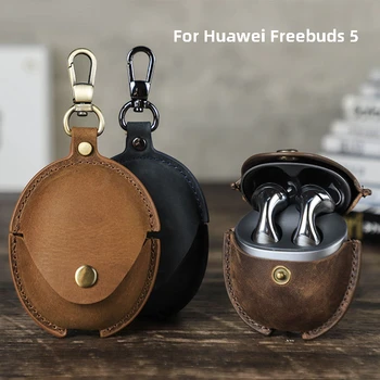 Чехол из натуральной Кожи для Huawei FreeBuds 5 Беспроводная гарнитура Bluetooth С защитой от падения Crazy Horse Кожаный Чехол для наушников FreeBuds5